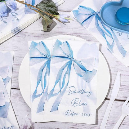 JarThenaAMCS Disposable Blue Bow Napkins - 50 Pcs Elegant Bowknot Design for Bridal Showers & Parties