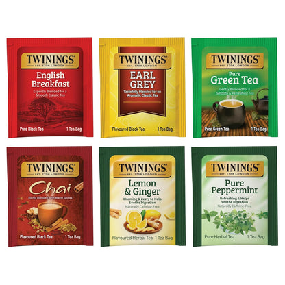 Twinings Variety Pack Tea Bags - 25 Count (Pack of 6) | Includes English Breakfast, Earl Grey, Lemon Ginger, Peppermint, Green & Chai