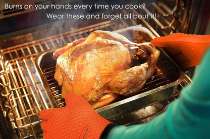 KITCHEN PERFECTION Silicone Smoker Oven Gloves - Extreme Heat Resistant BBQ Mitts | Waterproof & Versatile for Grilling, Frying & Smoking