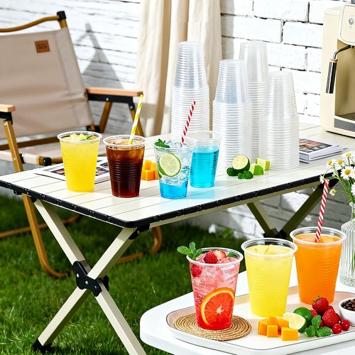 WhalePassing 200 pack 12 oz clear plastic cups - Disposable cold drink party cups, Drinking cups for Birthday, Picnic, Travel, Christmas, Wedding and More