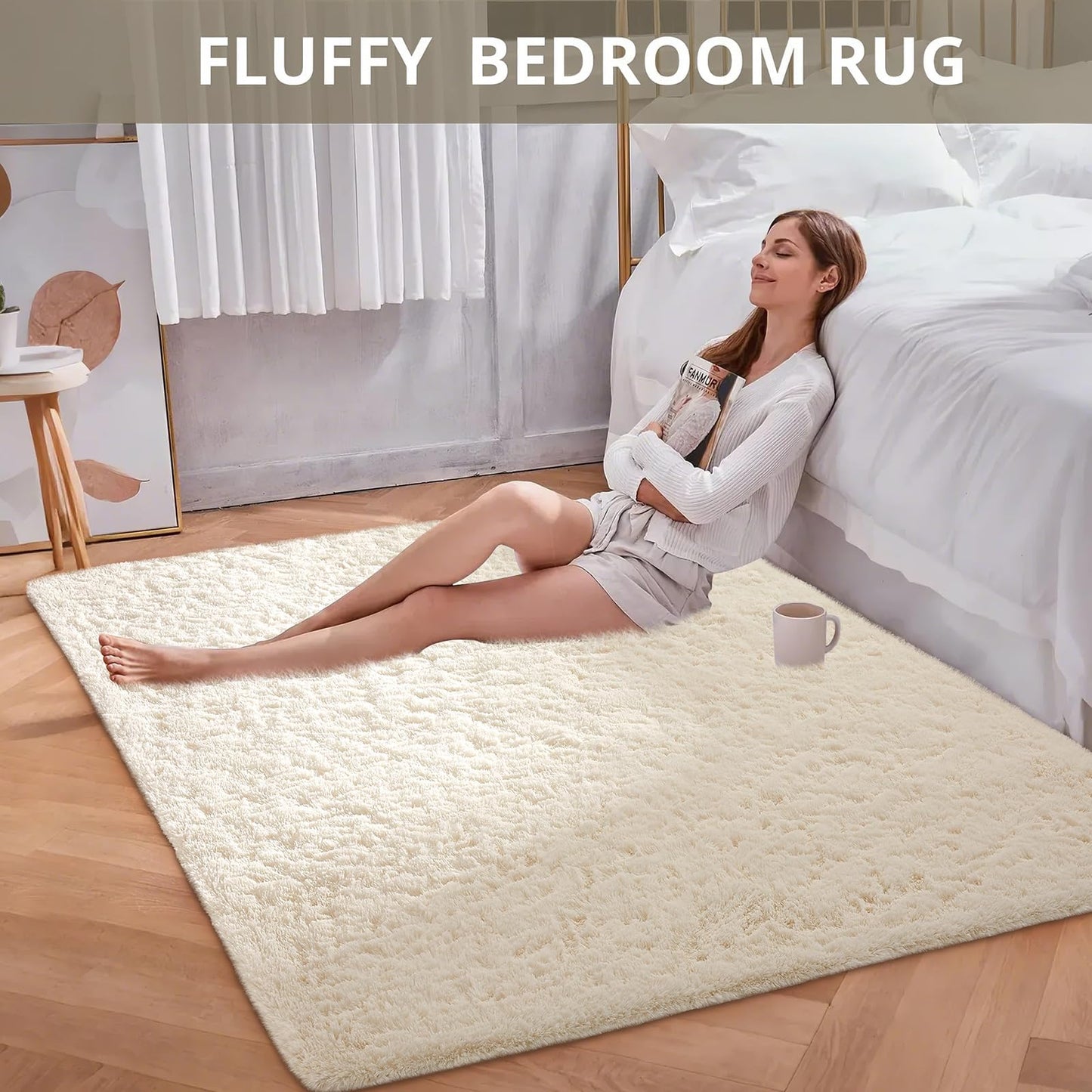 Ophanie Area Rugs for Bedroom Living Room, Color Cream White, Size 2' x 7', Shape Rectangular