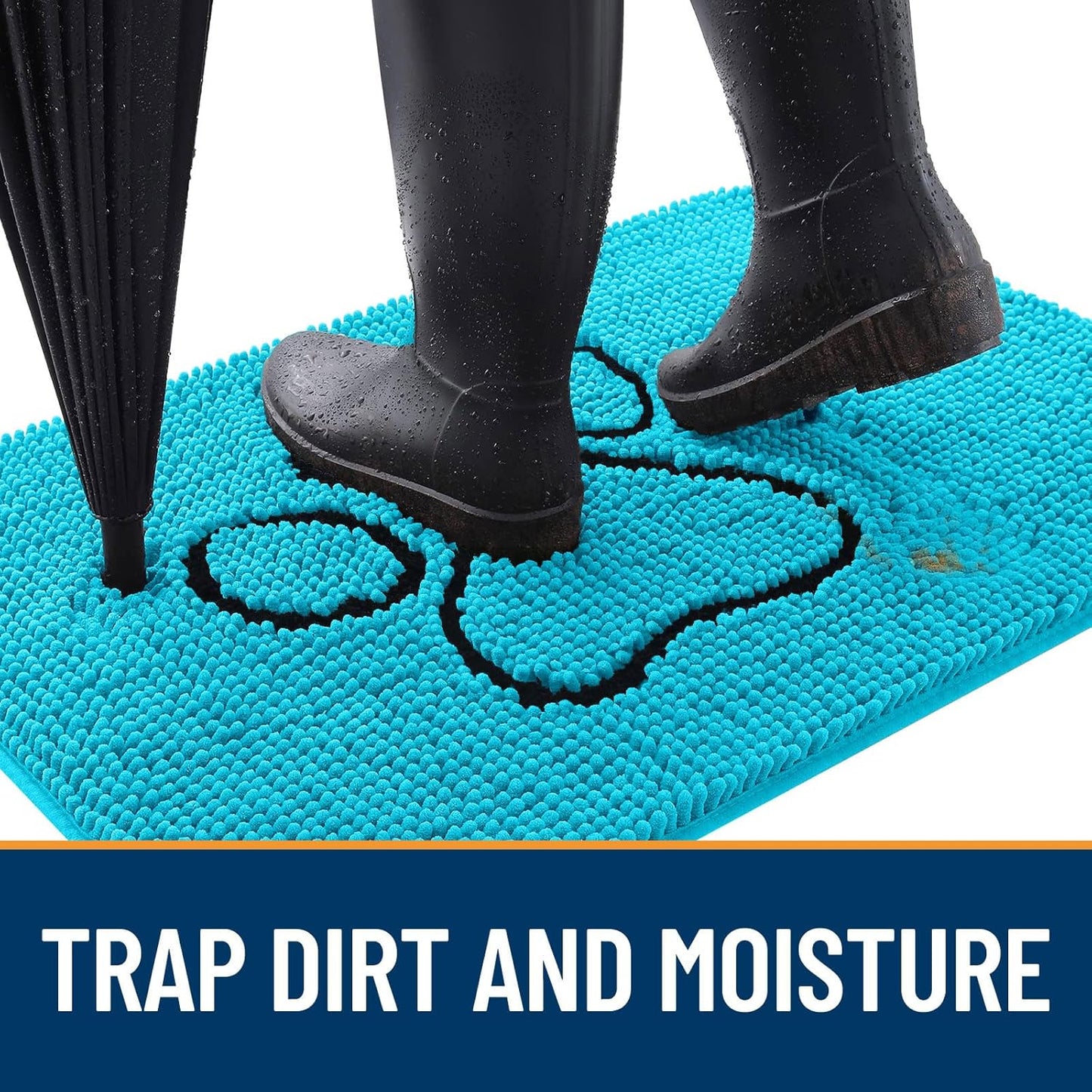 OLANLY Dog Door Mat - Absorbent Non-Slip Mud Mat for Muddy Paws | 36x24 Aqua Blue Chenille Design