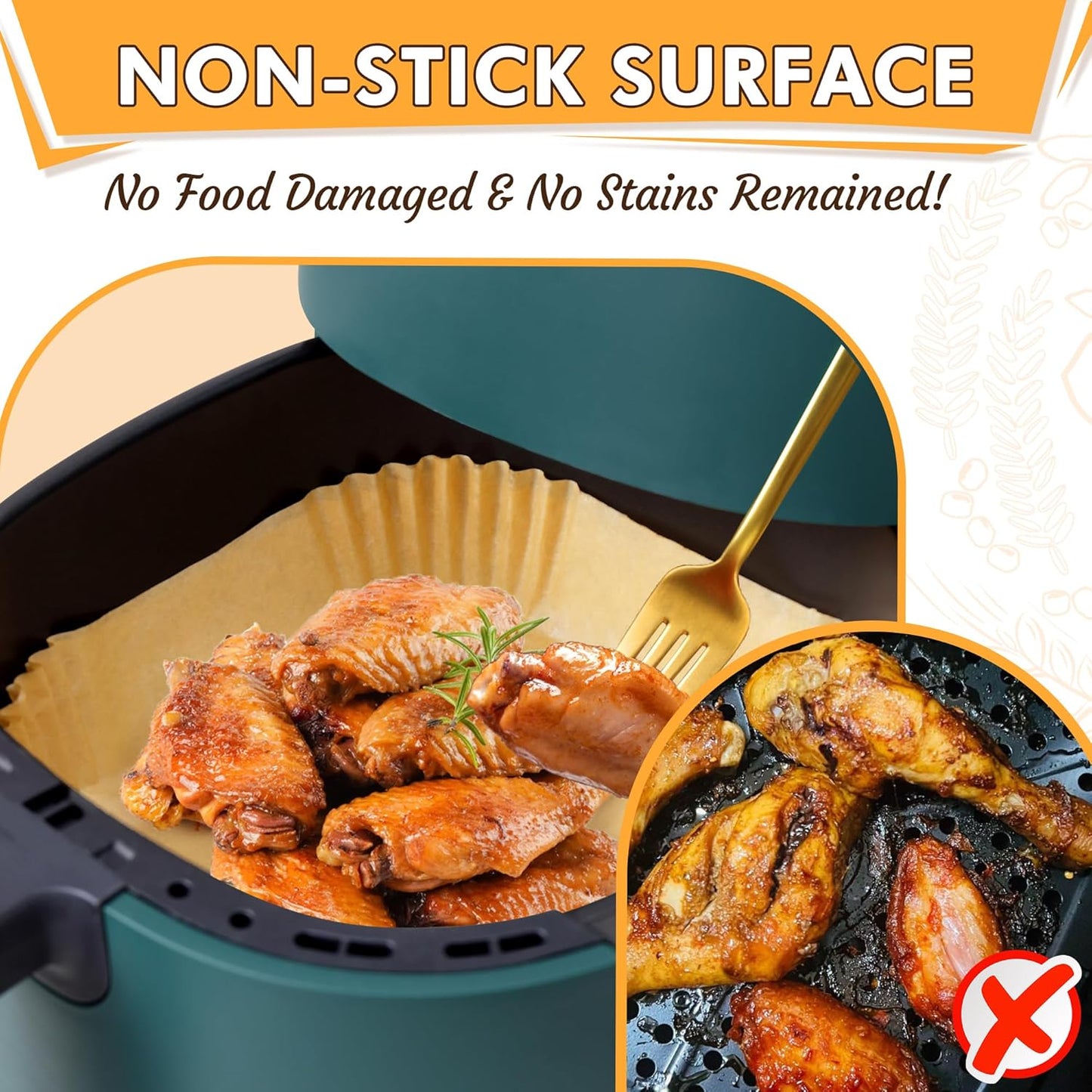 Skiennix Air Fryer Liners - 125 Pcs Non-Stick Parchment Paper | 8-Inch with Cooking Guide Booklet
