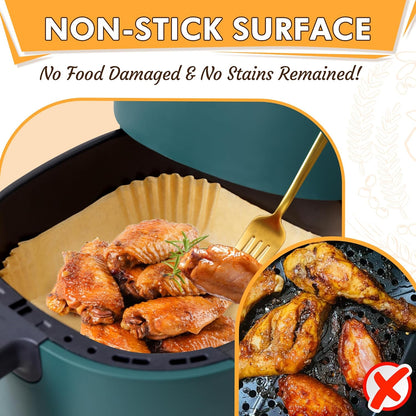Skiennix Air Fryer Liners - 125 Pcs Non-Stick Parchment Paper | 8-Inch with Cooking Guide Booklet