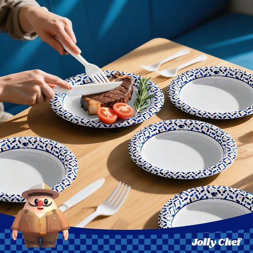 JOLLY CHEF 10 Inch Paper Plates 140 Count, Soak-Proof, Cut Proof, Disposable Heavy Duty Plates for Picnic, Family Gatherings, Parties