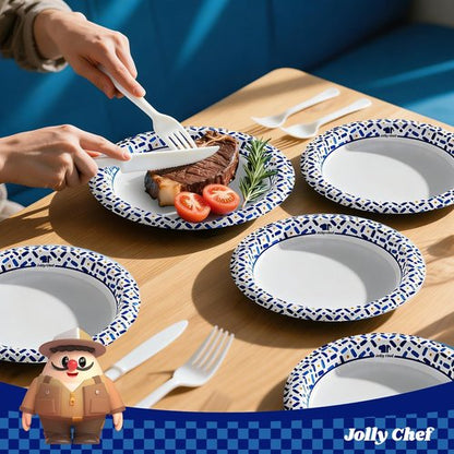 JOLLY CHEF 10 Inch Paper Plates 140 Count, Soak-Proof, Cut Proof, Disposable Heavy Duty Plates for Picnic, Family Gatherings, Parties