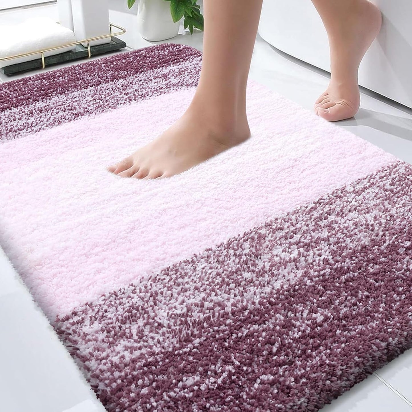 OLANLY Bathroom Rugs - Extra Soft Absorbent Microfiber Mat 34"x21" | Quick Dry & Machine Washable, Mauve