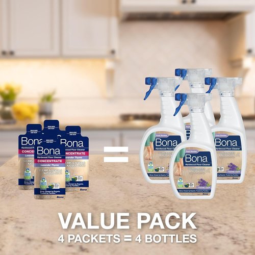 Bona Hardwood Floor Cleaner Concentrate - Lavender Thyme Scent, 1 Fl Oz (Pack of 4) | Residue-Free Spray Mop Refill for Wood Floors