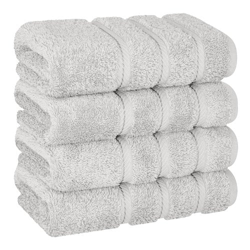American Soft Linen Luxury Hand Towels for Bathroom, 600 GSM Heawy Weight 16x28 Size 100% Cotton Turkish 4 Piece Hand Face Towel Set, Silver Grey Hand Towels