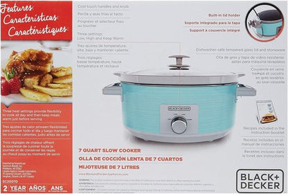 BLACK+DECKER 7-Quart Slow Cooker - Dishwasher Safe with Lid Holder & 3 Heat Settings - Teal