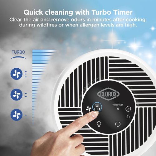 Clorox Turbo Air Purifiers for Home, True HEPA Filter, Quickly Cleans Medium Rooms Up to 1,000 Sq Ft, Reduces 99.9% of Mold, Viruses, Wildfire Smoke, Allergens, Pet Allergies, Dust, Whisper Quiet