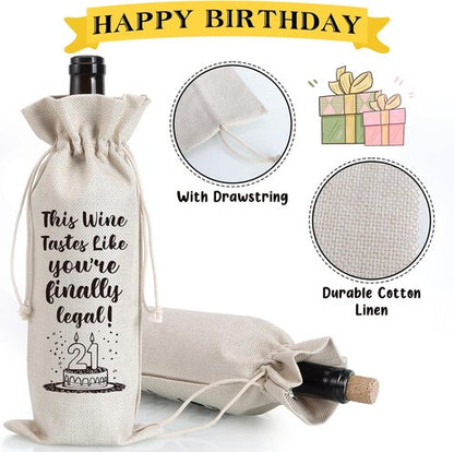 Funny 21st Birthday Gifts for Her Him, 21 Years Old Birthday Party Decorations Wine Bag Gifts, Happy 21st Birthday Decor for Daughter Son Friends