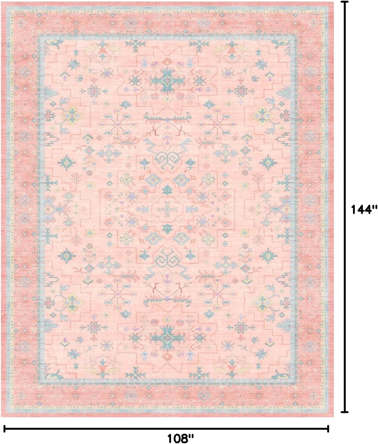 Oushak Rugs | Washable Pink & Blue 9x12 Living Room Rug | Modern Floral Design, Soft Faux Wool