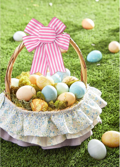Spring Pink & White Wired Edge Easter Ribbon - 2.5" x 10 Yards for Gift Wrapping & DIY Crafts