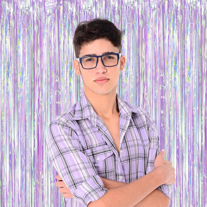 Voircoloria Iridescent Party Backdrop - 3 Pack Transparent Tinsel Foil Streamers | 3.3x8.2ft for Birthday & Weddings
