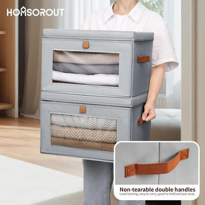 Homsorout Large Closet Storage Bins - Collapsible Fabric Organizers with Handles & Lids | 6-Pack Grey