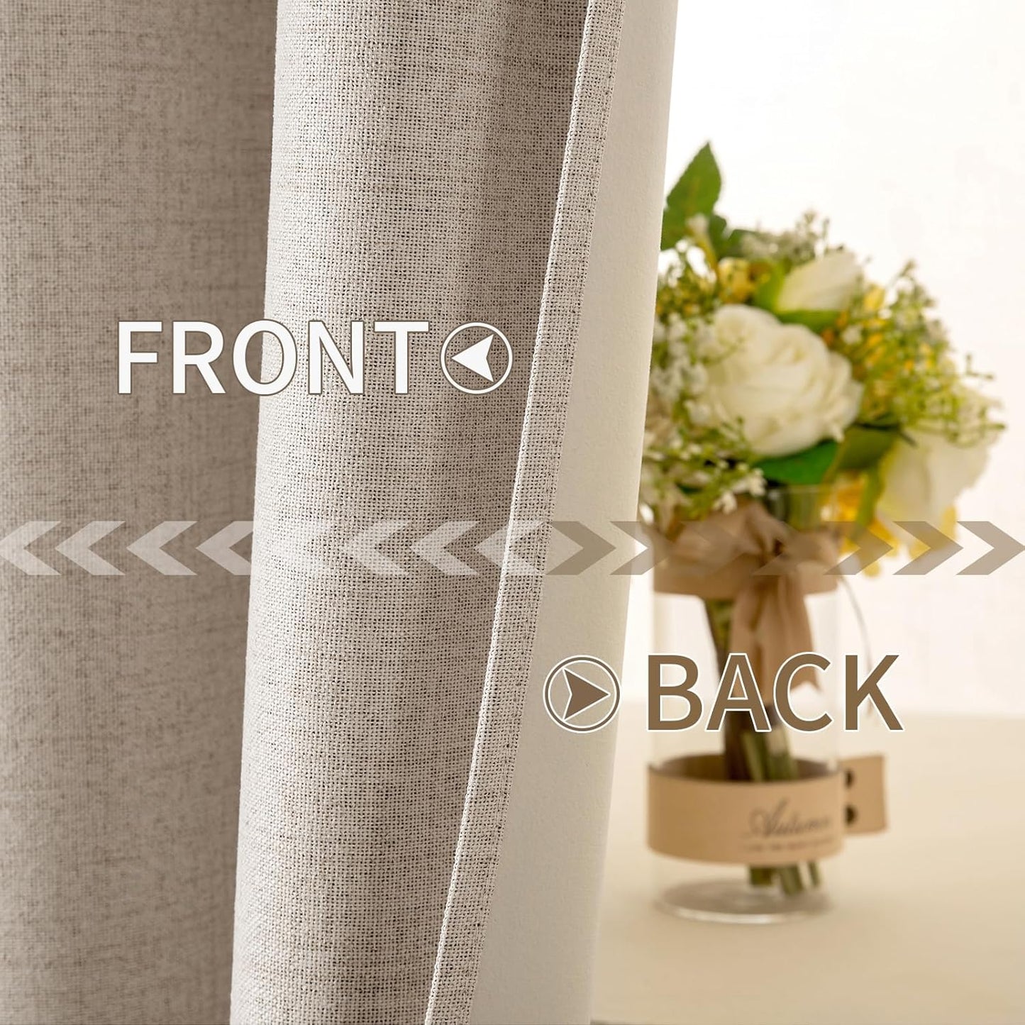 MIULEE Blackout Thermal Insulated Curtains - 100% Linen Textured Drapes in Taupe | 52 x 45 Inch (2 Panels)