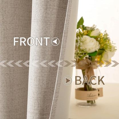 MIULEE Blackout Thermal Insulated Curtains - 100% Linen Textured Drapes in Taupe | 52 x 45 Inch (2 Panels)