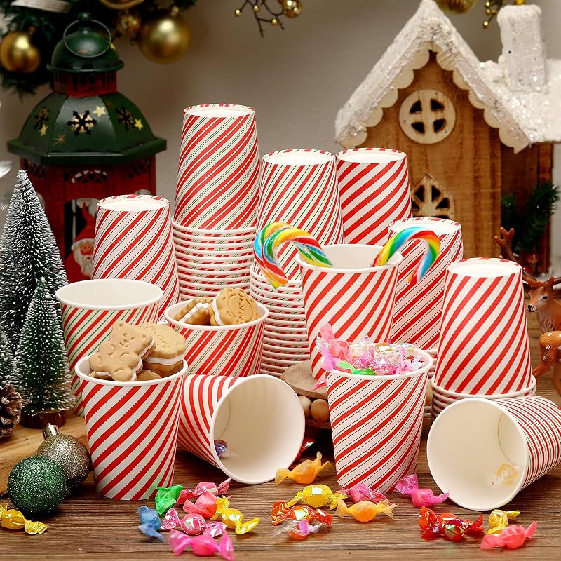 Hushee 100 Pcs Christmas Paper Cups 9 oz Candy Cane Stripes - Variation of THIS listing: 100