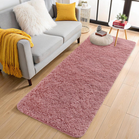 OLANLY 2x8 Soft Fluffy Machine Washable Runner Rug - Perfect for Hallways & Bedrooms | Pale Pink