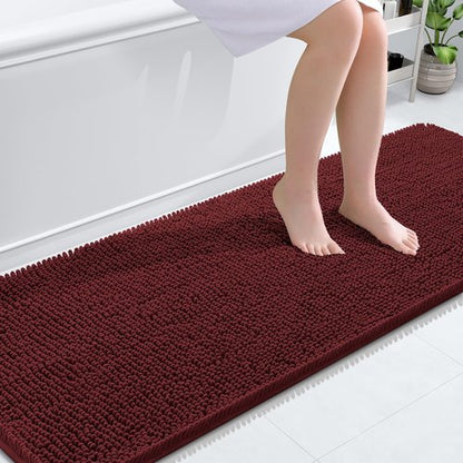 OLANLY Bathroom Rugs 70x24, Extra Soft Absorbent Chenille Bath Rugs, Rubber Backing Quick Dry, Machine Washable Bath Mats for Bathroom Floor, Tub and Shower, Home Decor Accessories, Andorra Red-Brown