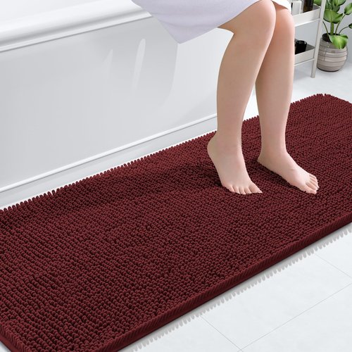 OLANLY Bathroom Rugs 70x24, Extra Soft Absorbent Chenille Bath Rugs, Rubber Backing Quick Dry, Machine Washable Bath Mats for Bathroom Floor, Tub and Shower, Home Decor Accessories, Andorra Red-Brown