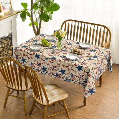 Horaldaily Rectangular Tablecloth - 60x84 Inch Patriotic Blue & Red Star Design for 4th of July Celebrations