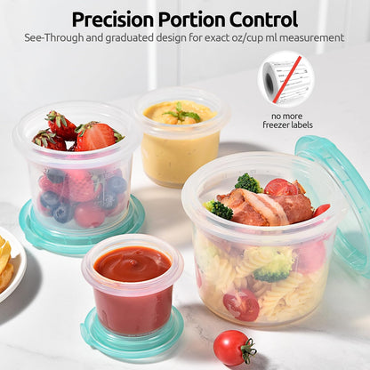 U-Taste Silicone Food Storage Containers Set - Airtight Meal Prep Boxes | Freezer & Microwave Safe, 2oz/4oz/8oz/16oz, Aqua Sky