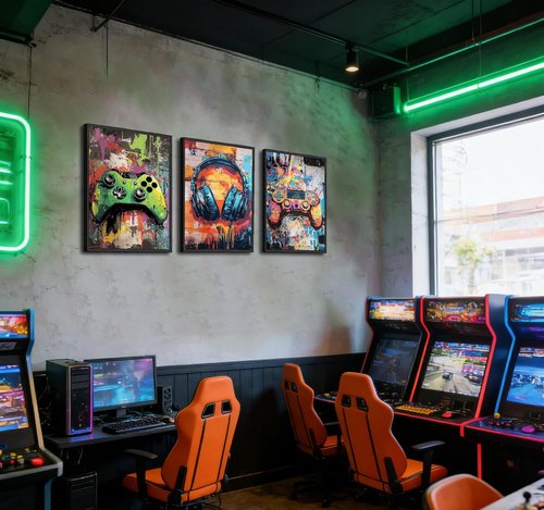 **Skiennix Gaming Graffiti Canvas Wall Art - Cool Video Game Prints for Gamer Room | Unframed 16x24x3 Inch**