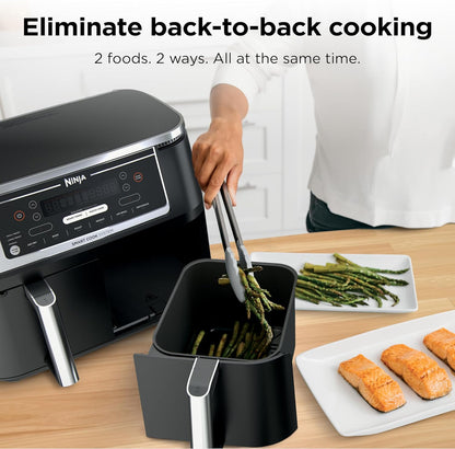 Ninja Foodi Air Fryer - 6-in-1 10-QT DualZone Baskets | Smart Finish for Cooking Two Foods | XL Capacity | Black | DZ302