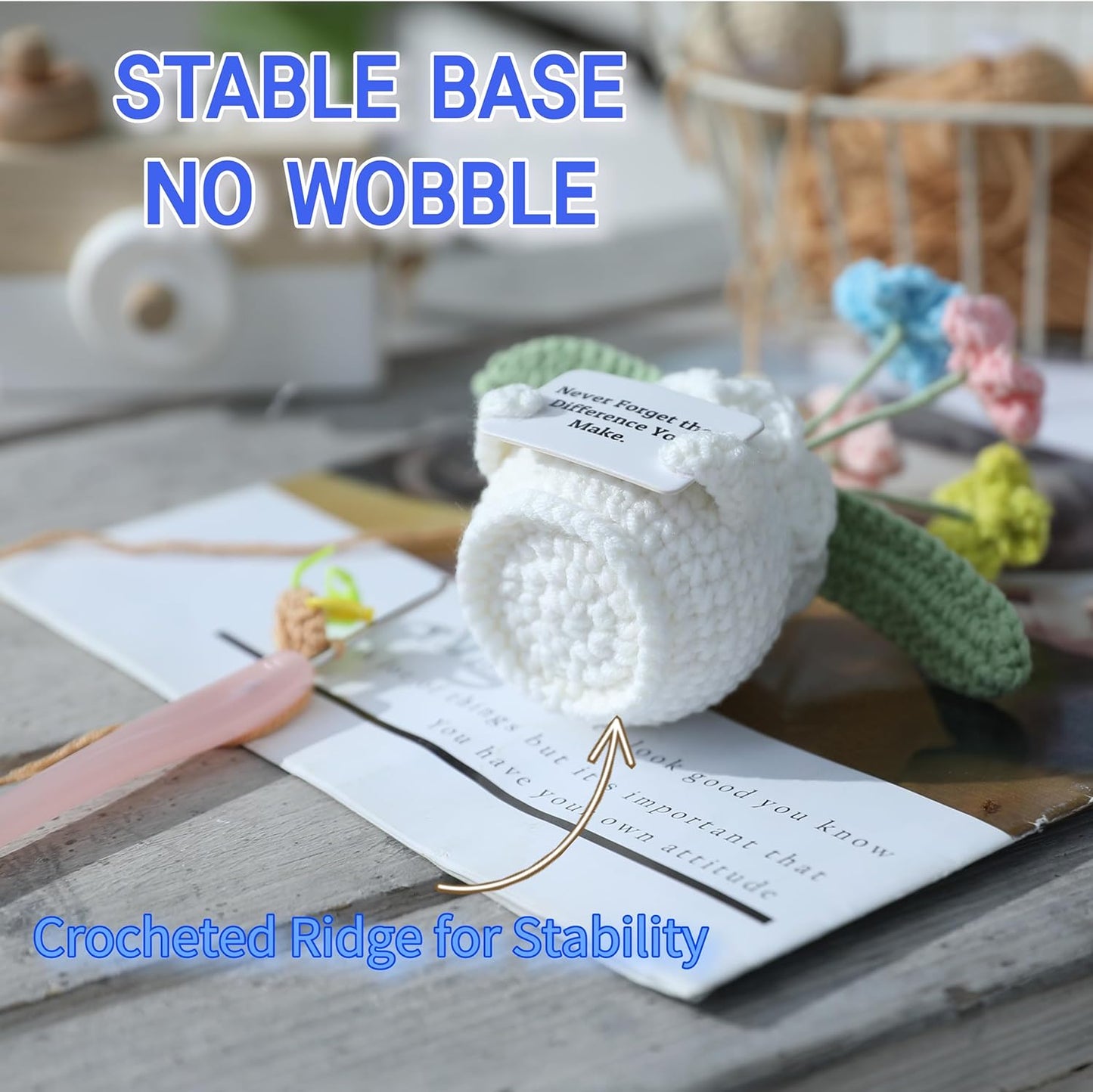 YOOJEE Forget-Me-Not Crochet Flower Potted Plant Gift Handmade Positive Desk Decor with Card - May You Be Proud of The Work That You Do - Appreciation Farewell Retirement Goodbye Gift Coworker Teacher
