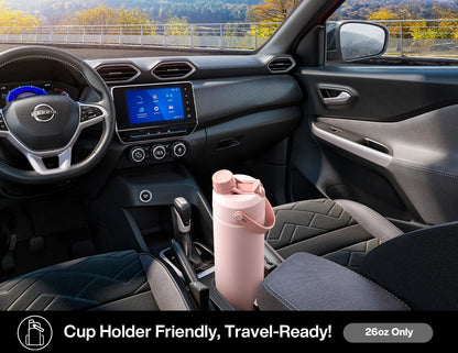 POWCAN 26 oz Insulated Water Bottle - 2-in-1 Straw & Spout Lid, Leak-Proof, Fits Car Cup Holder | Queen Design
