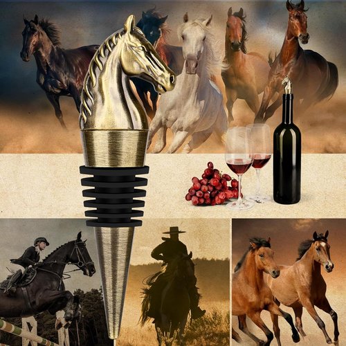 Horse Head Wine Stopper, Horse Wine Gifts Birthday Gifts for Men Women, Bottle Stoppers for Wine Champagne, Bronze with Gift Box