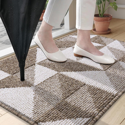 OLANLY Indoor Door Mat - Washable, Odor-Free, Low-Profile Geometric Design | 32x20, Brown