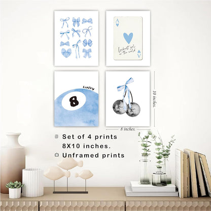 Okaxscm Wall Art Prints Set of 4 - Trendy Light Blue Coquette Decor for Girls' Bedroom | 8x10 Unframed