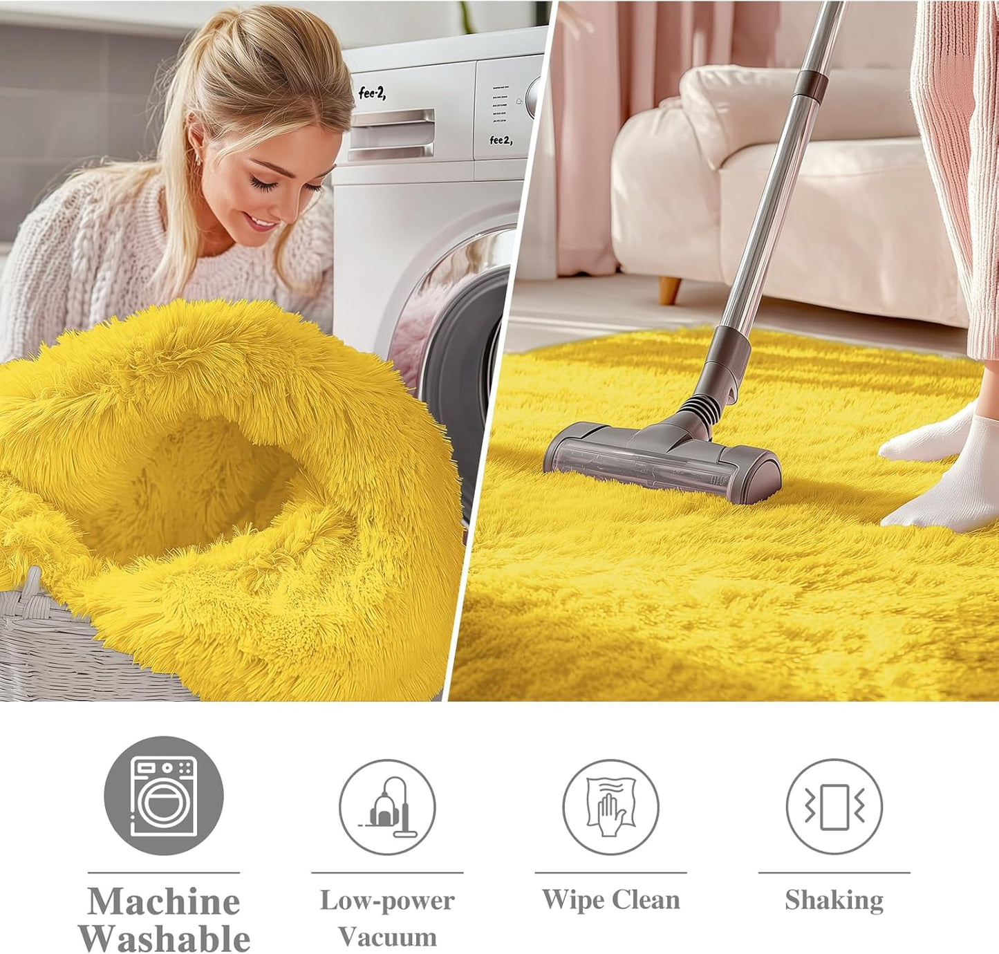 OLANLY Yellow Round Area Rug - Soft, Fluffy, Machine Washable 2 ft Circle Carpet for Bedroom & Nursery Decor
