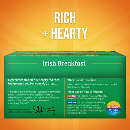 Twinings Irish Breakfast Black Tea Individually Wrapped Bags, 50 Count (Pack of 6), Flavourful, Bold, Robust, Caffeinated, Enjoy Hot or Iced, 300 Teabags