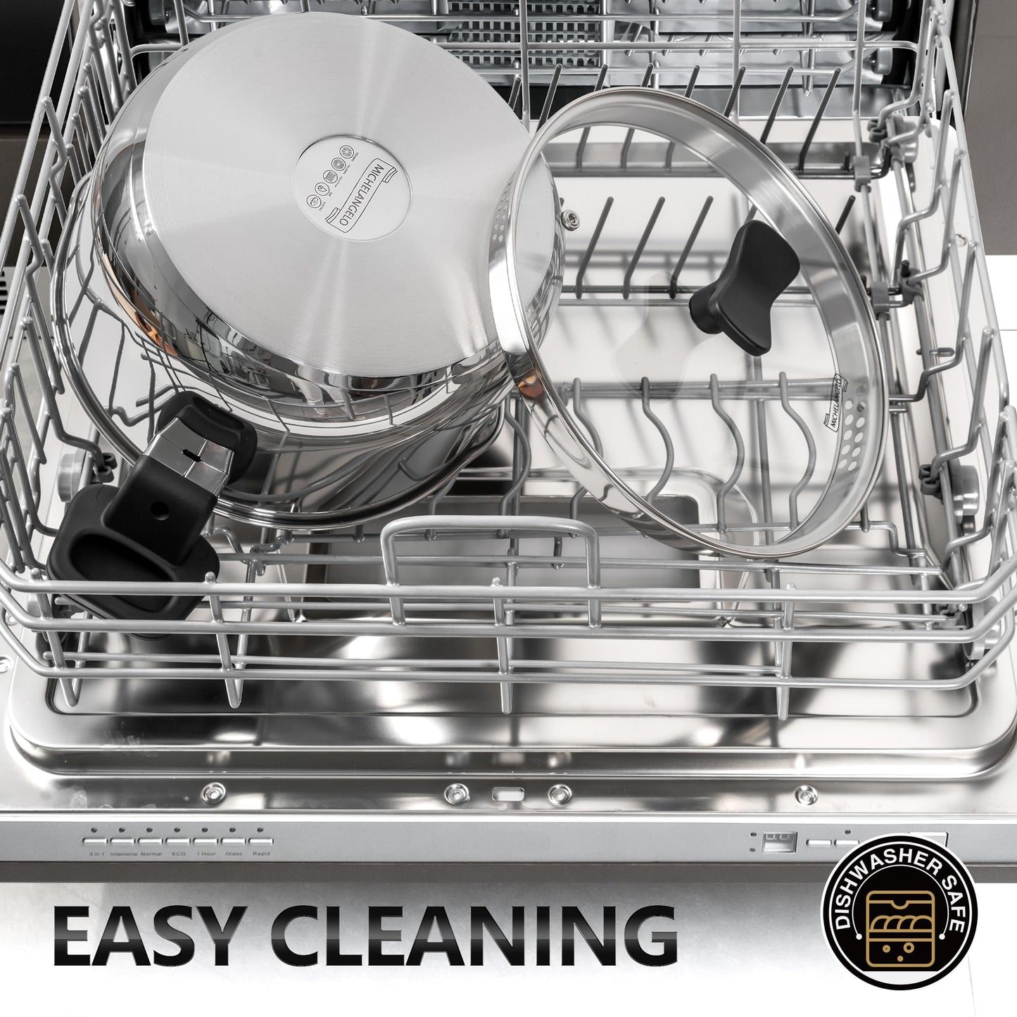 MICHELANGELO Stainless Steel Pasta Pot with Strainer Lid - Pasta Cooker | 6 Quart Induction Pot with Lid, 6 Qt Spaghetti Pot with Strainer Lid