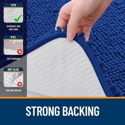 OLANLY Bathroom Rugs 30x20, Extra Soft Absorbent Chenille Bath Rugs, Rubber Backing Quick Dry, Machine Washable Bath Mats for Bathroom Floor, Tub and Shower, Home Decor Accessories, Royal Blue