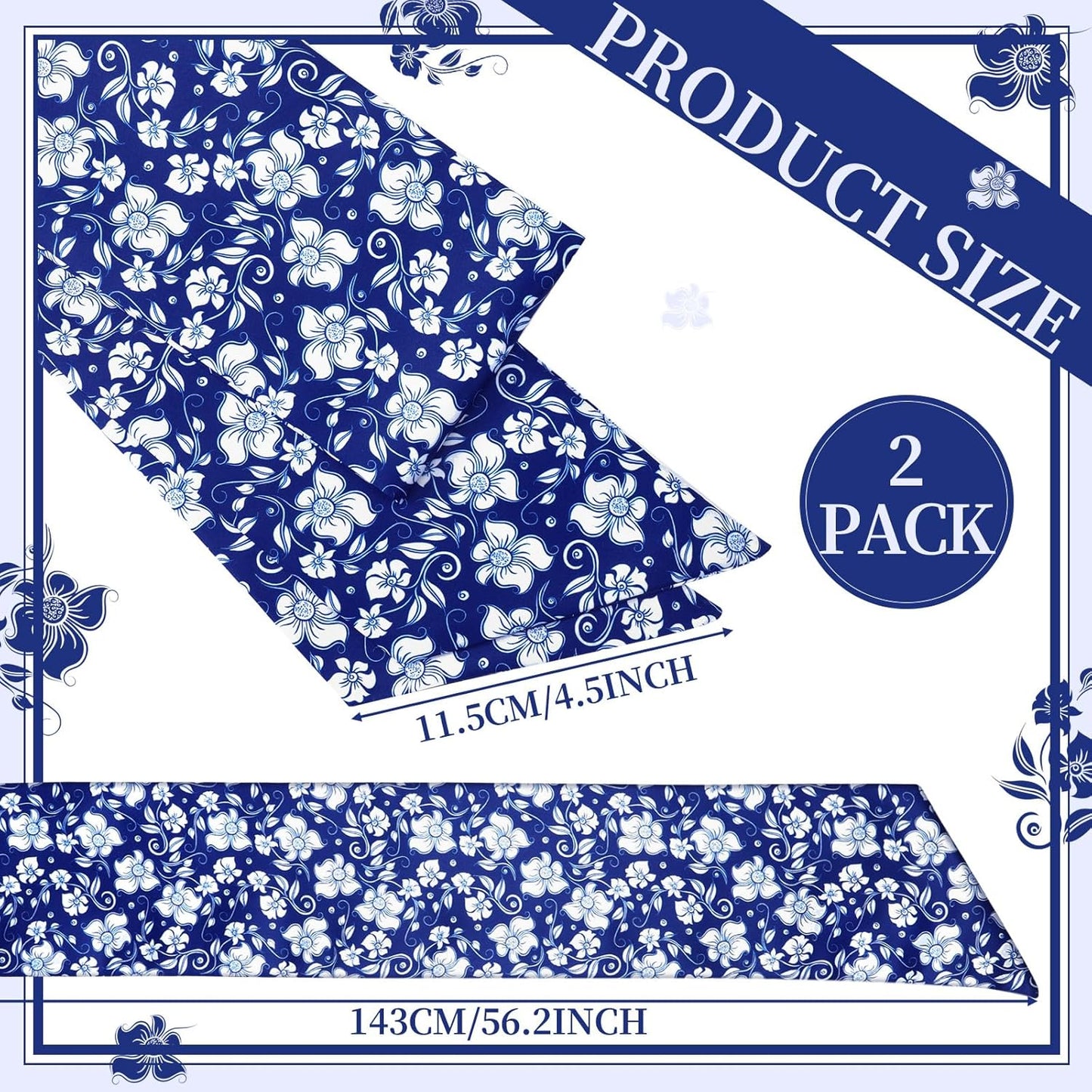 Skiennix Wreath Sash - Reversible Chinoiserie Decor for Monogram Garland | 2 Pcs Blue Style