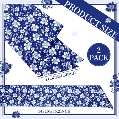 Skiennix Wreath Sash - Reversible Chinoiserie Decor for Monogram Garland | 2 Pcs Blue Style