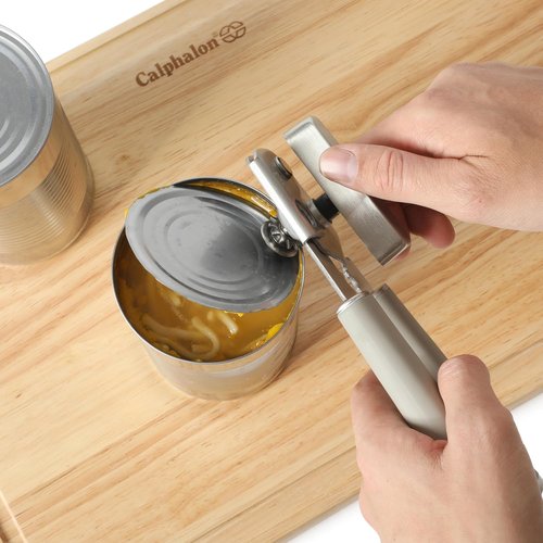 Calphalon Edge Stainless Steel Can Opener & Bottle Opener - Heavy Duty with Thermoplastic Rubber Handle - Taupe