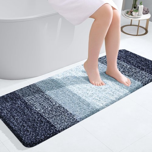 OLANLY Bathroom Rugs Mat 47x17, Extra Soft Absorbent Microfiber Bath Rugs, Rubber Backing, Quick Dry, Machine Washable Bath Mats for Bathroom Floor, Tub and Shower, Home Decor Accessories, Airy Blue