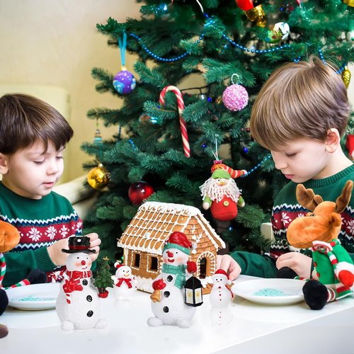 Amosfun Christmas Snowman Figurines - 2pcs Resin Ornaments for Holiday Decor | 6 Inch Tall Centerpieces