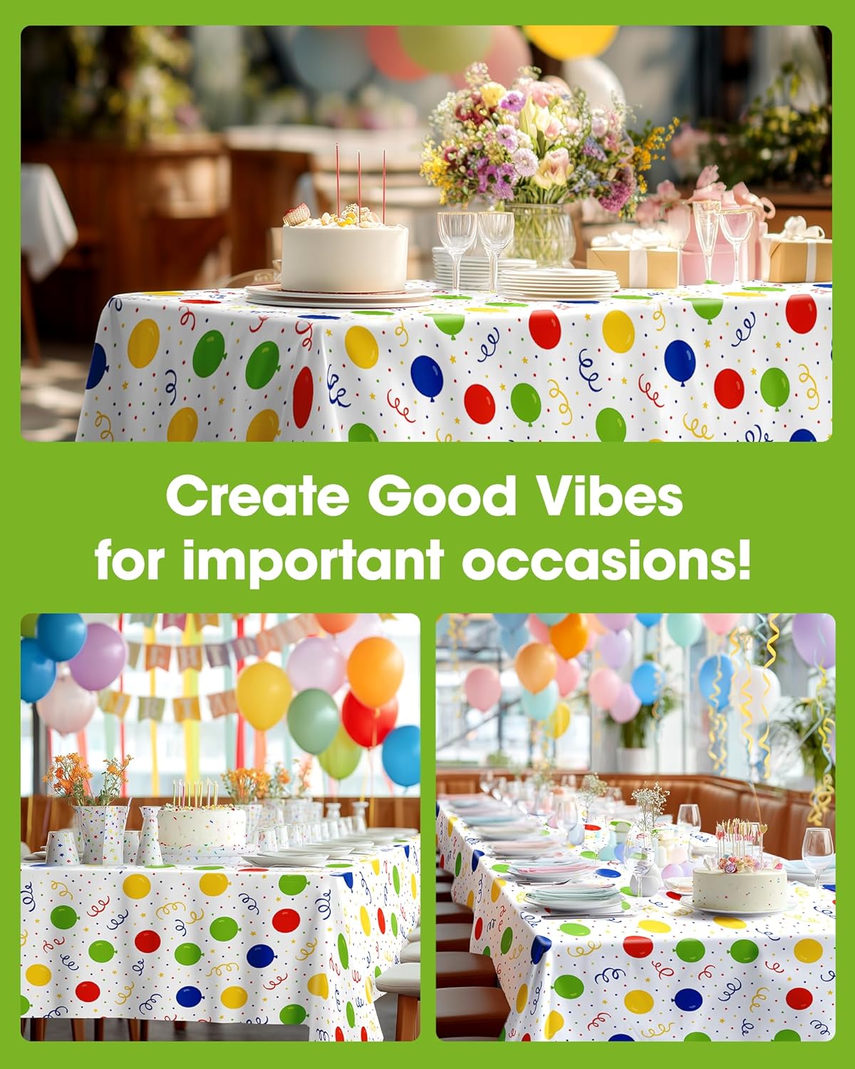 Pureegg Disposable Plastic Tablecloths - 10 Pack, 54 x 108 Inch, Leakproof Rainbow Design for Parties & Picnics