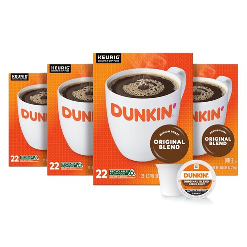 Dunkin' Original Blend Coffee K-Cup Pods - Medium Roast, 22 Count Boxes (Pack of 4)
