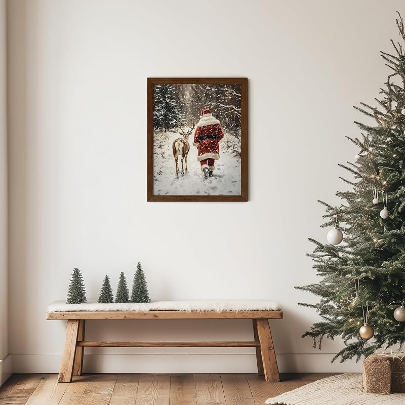 TwoDays Vintage Christmas Wall Art - Santa & Reindeer, 11x14 Unframed - Variation: Santa Claus Reindeer