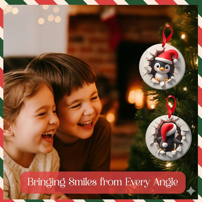 Penguin Ornament - 2D Christmas Penguin Decorations | Cute Holiday Tree Ornaments for Couples & Animal Lovers