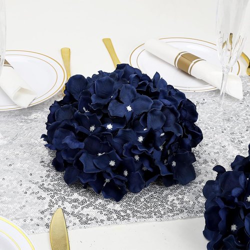 Hydrangea Flower Balls - 12 PCS Artificial Floral Arrangements | 8.27 Inch Silk Kissing Balls for Wedding & Home Decor - Navy Blue
