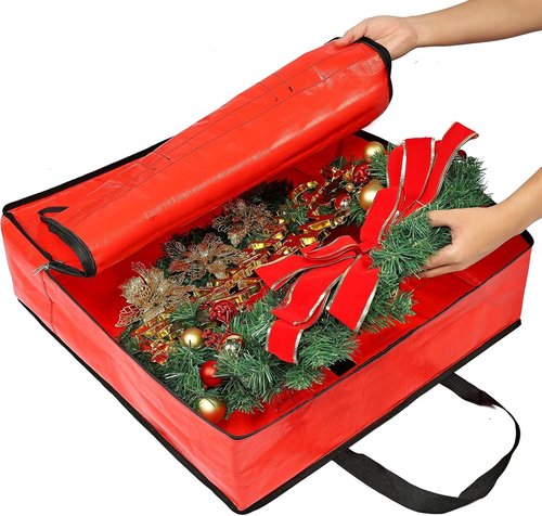 HOMEST Wreath Storage Organizer - Durable 30" Bag with Zipper & Reinforced Handles for Dust Protection